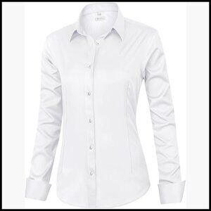 Classic Fit Long Sleeve Button Down Blouse Wrinkle Free Stretch Office Casual